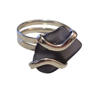 Stainless Steel Pompano Beach Sea Glass Freeform SZ 7 Ring